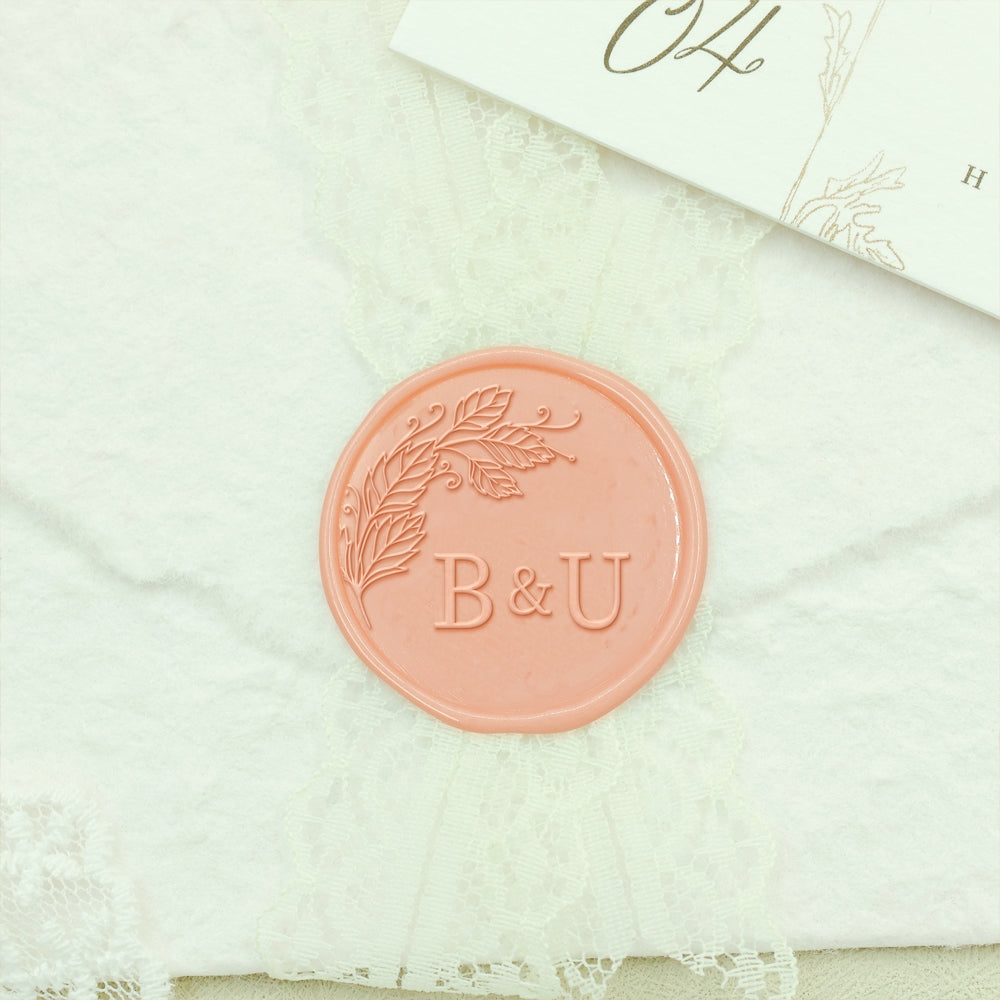 Borderless Botanical Wedding Custom Wax Seal Stamp with Double Initials - Style 19 19-2