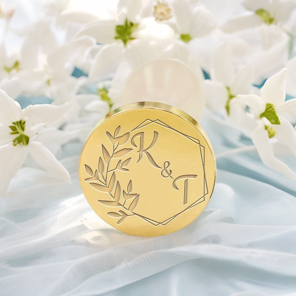 Hexagonal Laurel Wedding Custom Wax Seal Stamp with Double Initials