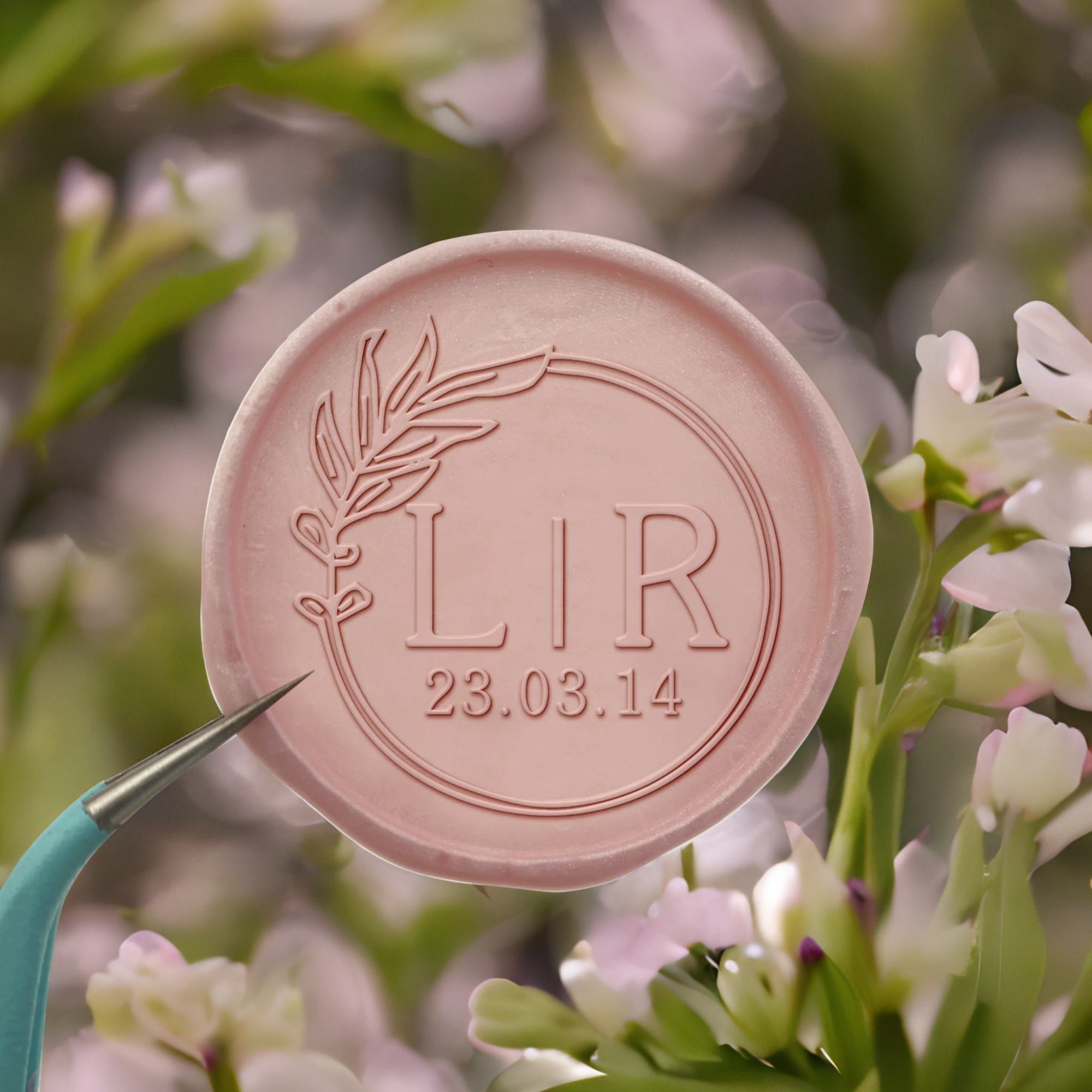 Leaf Wreath Double Initials Wedding Custom Self-Adhesive Wax Seal Stickers