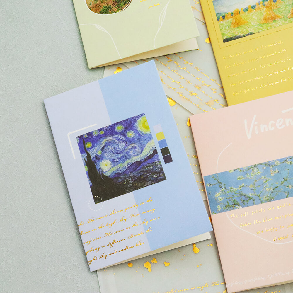 Blue Watercolor & Oil Painting Foil Card with Vellum Envelope