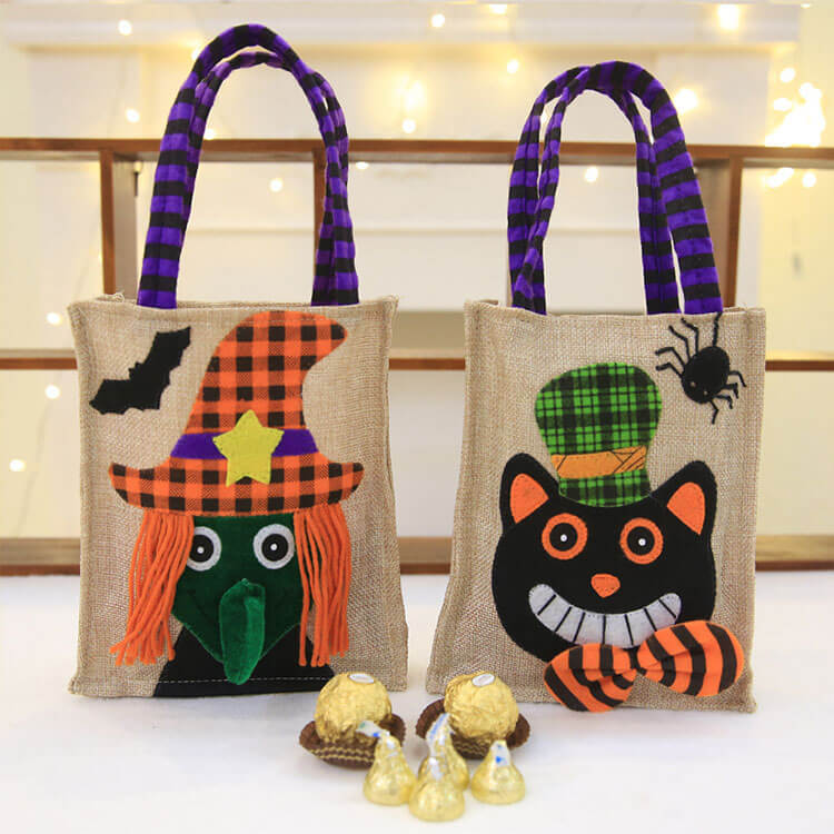 Linen Halloween Trick or Treat Candy Bag - Black Cat